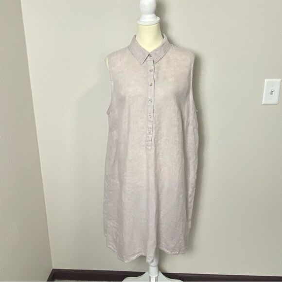 Sigrid Olsen 100% Linen Beige Sleeveless Beachy Shirt Dress Women's Size 1X - Picture 2 of 14
